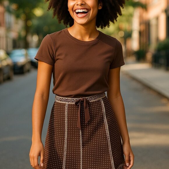NEESH BY DAR ANTHROPOLOGIE Brown Tweed Skirt M Fringe Hem Textured Preppy - Picture 1 of 12